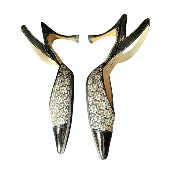 Manolo Blahnik Carolyne Black/White Slingback Heels - Picture 3 of 8